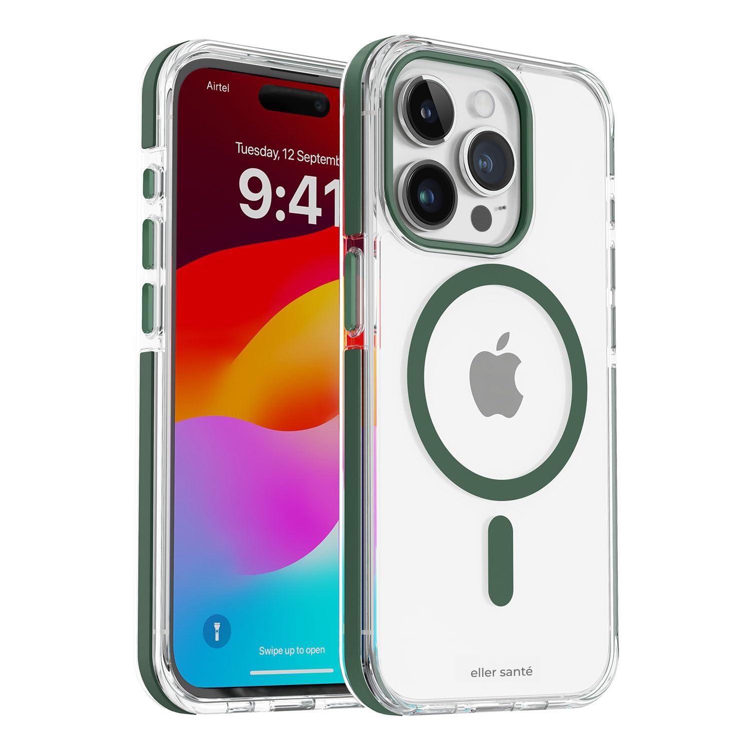 eller santé® Apex MagPro Back Cover Case for iPhone 15 Pro Max Shockproof Scratch Resistant Slim Thin Military-Grade Protection Support Mag-Safe Wireless Magnetic Charging – Green