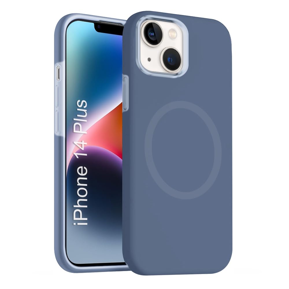 iPhone 14 Plus Silicone Magsafe Case | Shock Proof Design & Camera Protection | Premium Rubberised Apple iPhone 14 Plus Cover (Microfiber Lining) | Ultra Smooth Silicone – Navy Blue