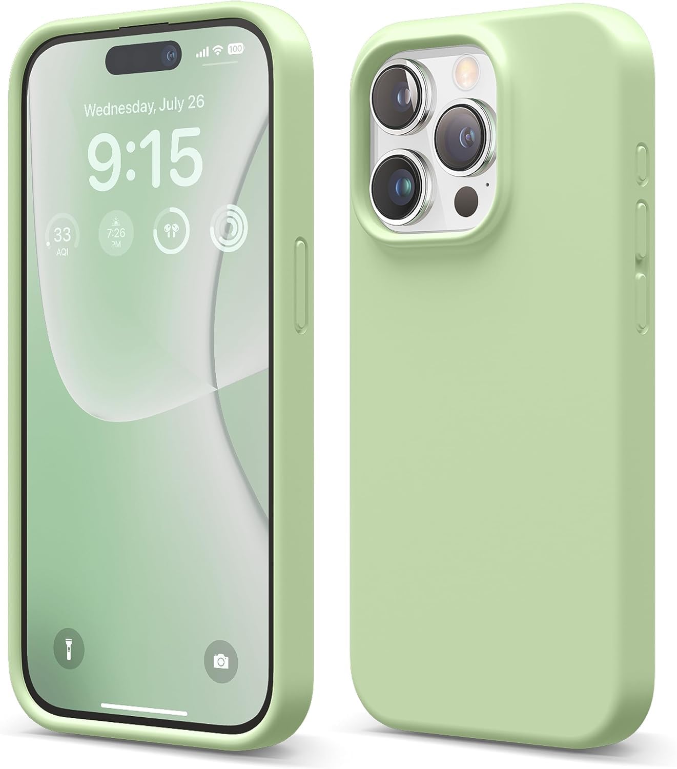 iPhone 15 pro Silicone Back Case | Shock Proof Design & Camera Protection | Premium Rubberised Apple iPhone 15 pro Cover (Microfiber Lining) | Ultra Smooth Silicone – Macha Green