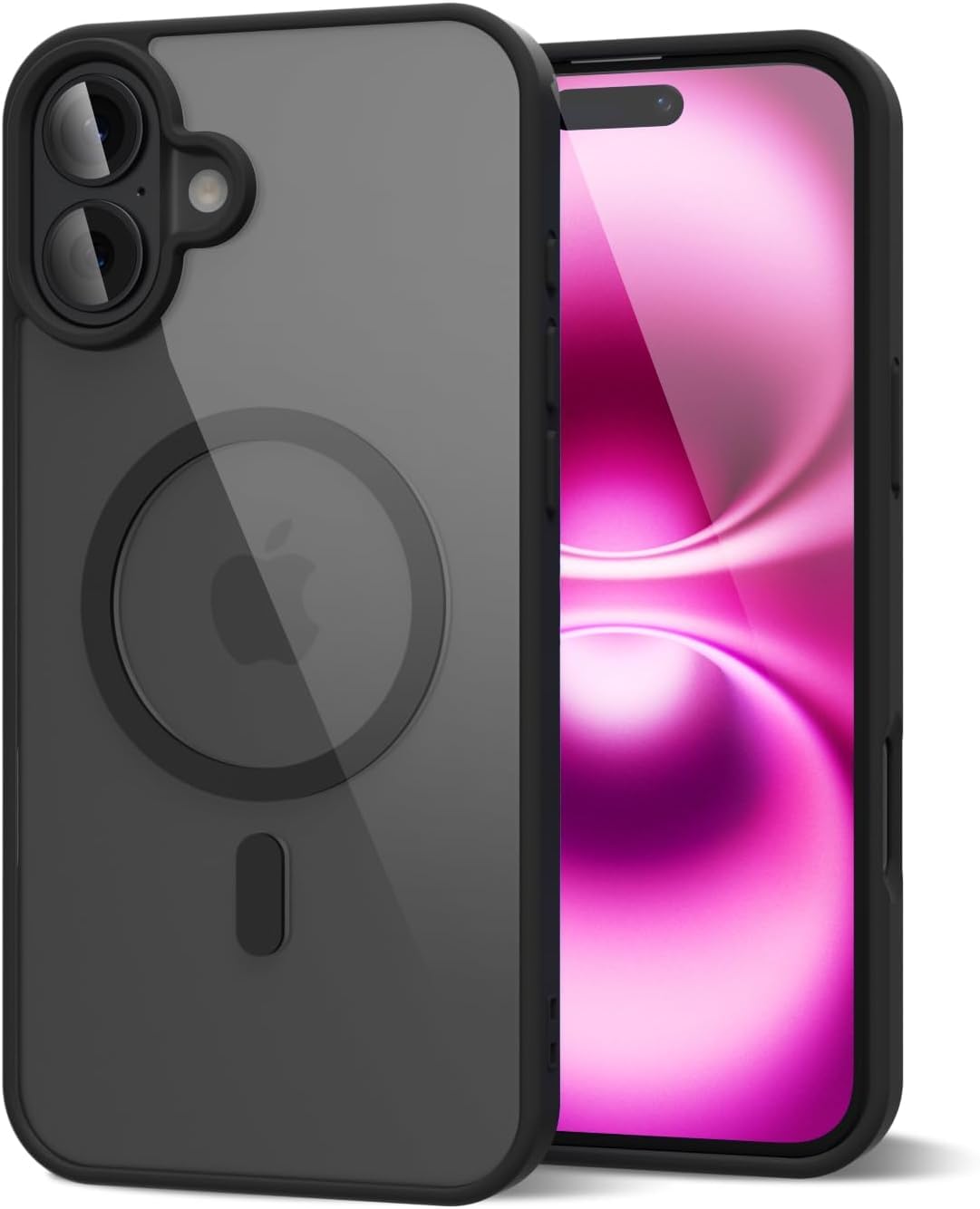 iPhone 16 Plus Transparent Case | Shockproof Bumper & Camera Protection | Magsafe Compatible | Sleek Hard Crystal Back Cover for iPhone 16 Plus – Black