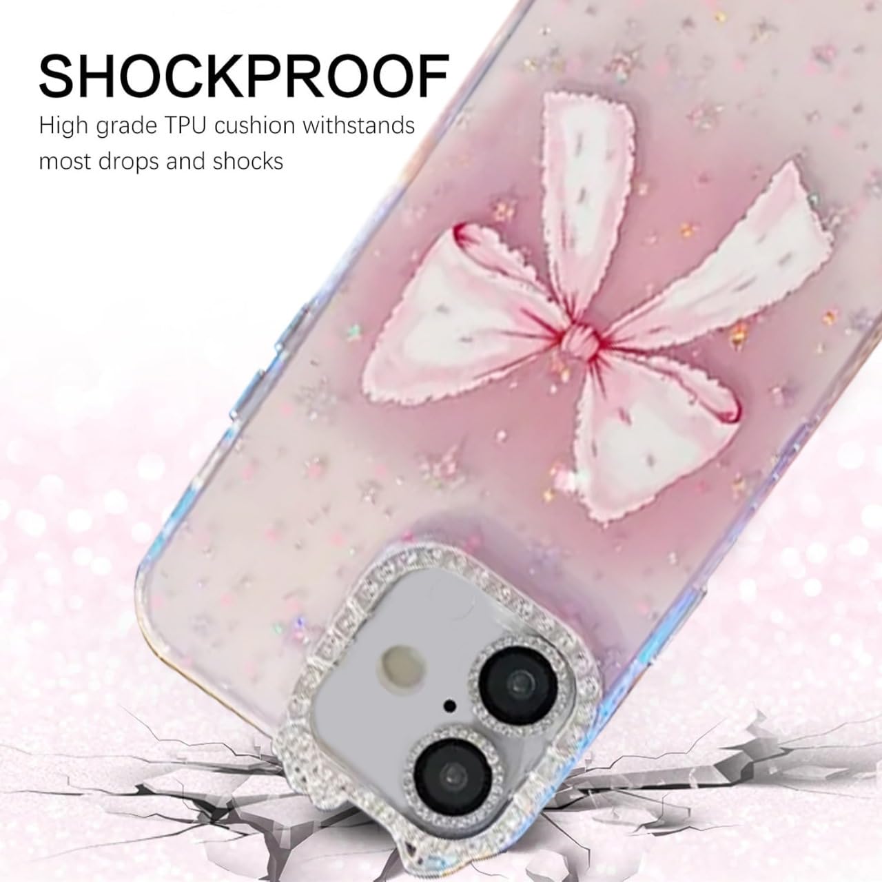 mobistyle Designed for iPhone 16,Cute Sparkling Bow Pattern Camera Protection Back Cover Case for Women Girls | iPhone 16,Pink |
