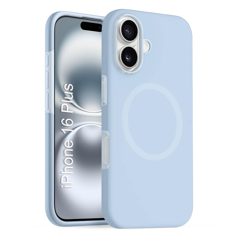 iPhone 16 Plus Silicone Magsafe Case | Shock Proof Design & Camera Protection | Premium Rubberised Apple iPhone 16 Plus Cover (Microfiber Lining) | Ultra Smooth Silicone – Sky Blue