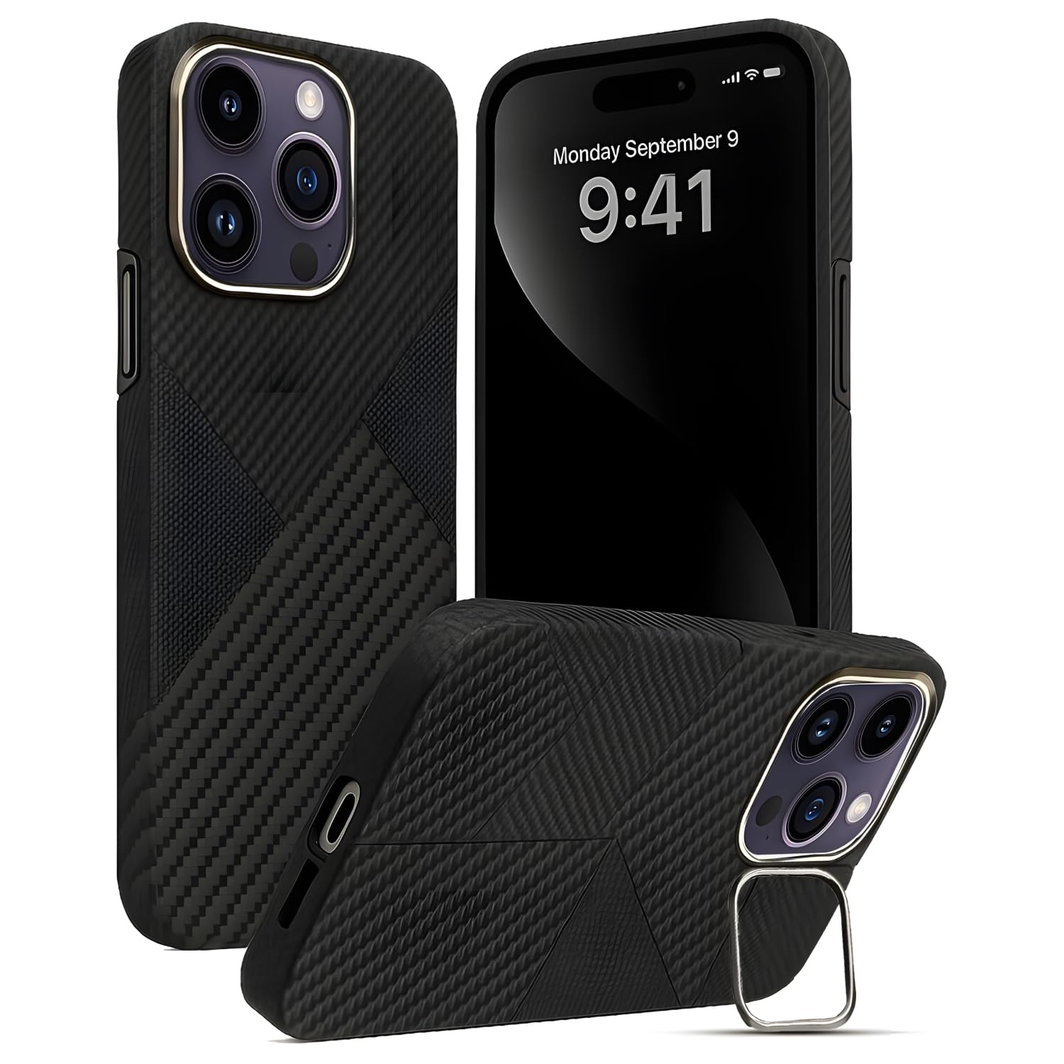 AIBEX Aramid Fiber Mag-Saf Case Compatible for iPhone 14 Pro Max | Slim Protective Back Cover with Built-in Magnets | Wireless Charging Support | Camera Ring Stand | Shockproof with Air Guard Corners