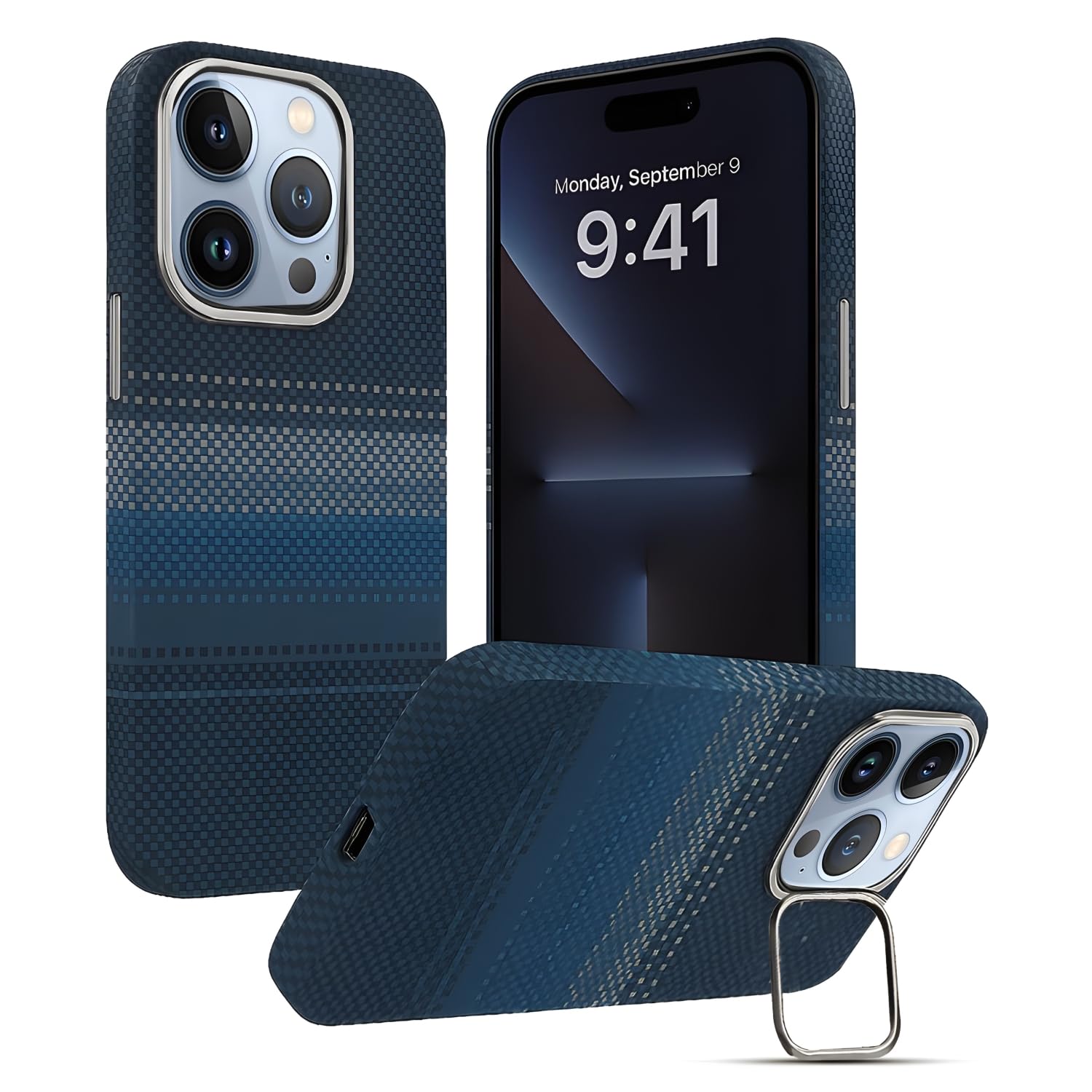 AIBEX Aramid Fiber Mag-Saf Case Compatible for iPhone 13 Pro | Slim Protective Back Cover with Built-in Magnets | Wireless Charging Support | Camera Ring Stand | Shockproof with Air Guard Corners