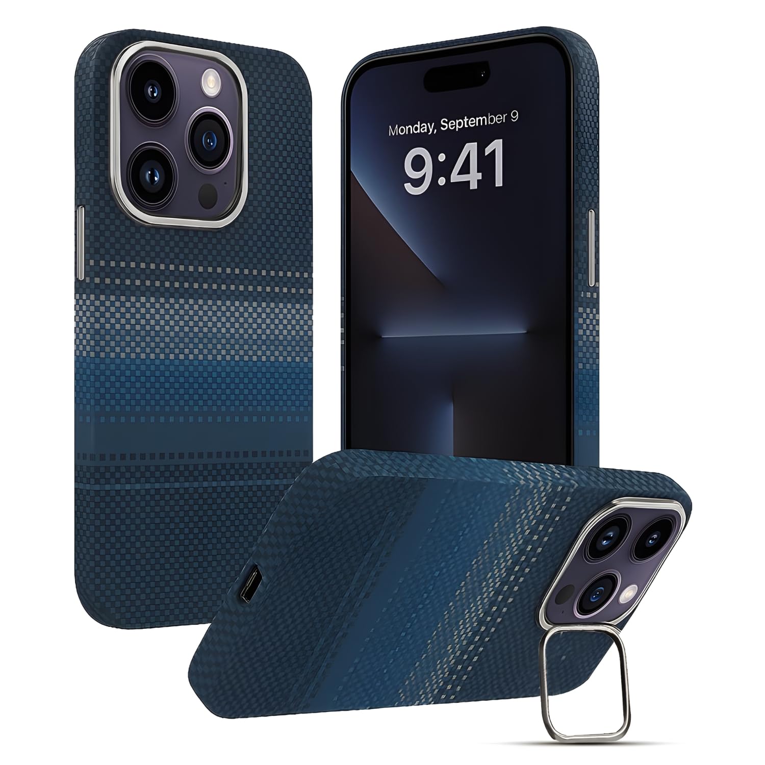 AIBEX Aramid Fiber Mag-Saf Case Compatible for iPhone 14 Pro Max | Slim Protective Back Cover with Built-in Magnets | Wireless Charging Support | Camera Ring Stand | Shockproof with Air Guard Corners