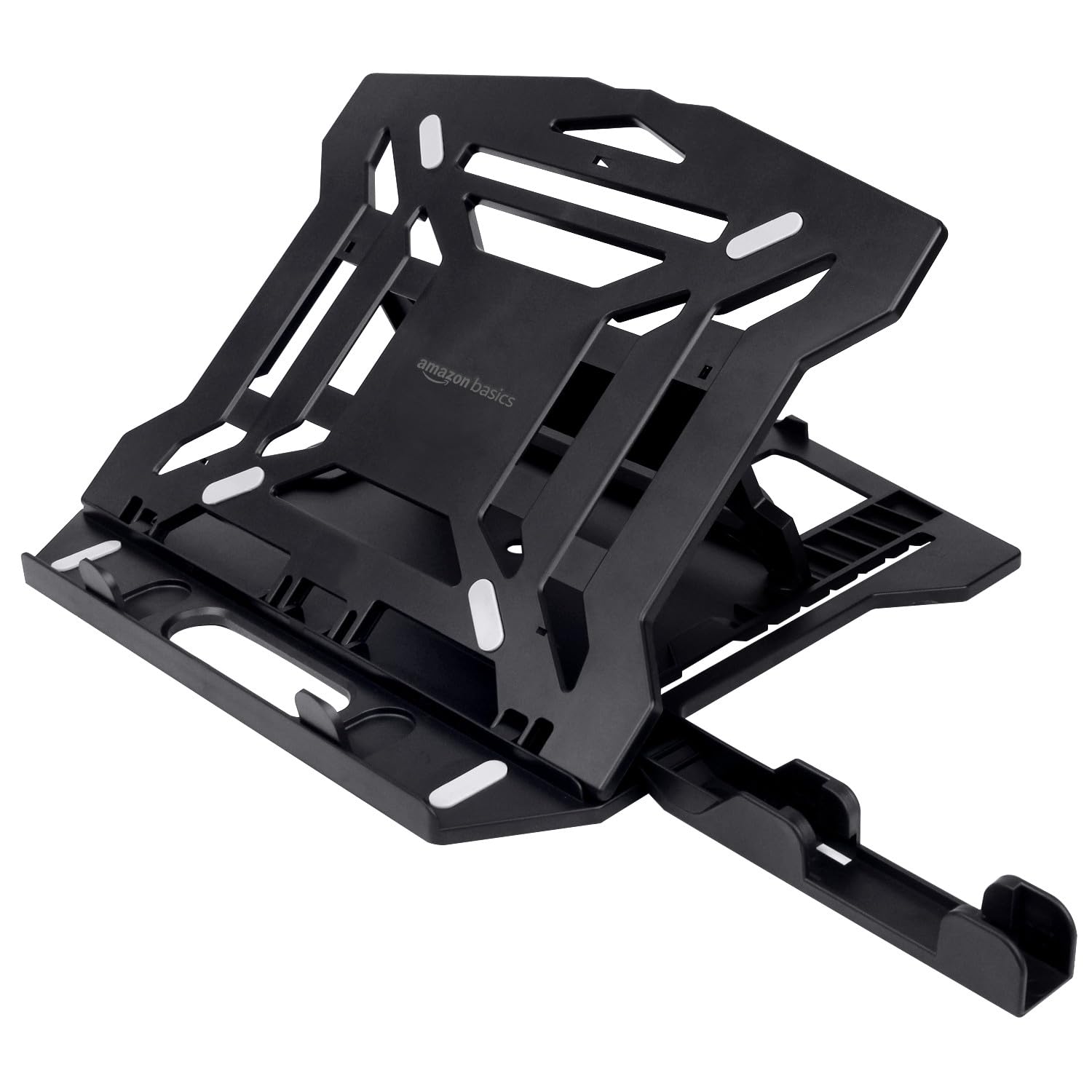Amazon Basics ABS 2-in-1 Laptop and Mobile Stand, Ergonomic, Adjustable Height, Anti-Slip Base, Heat Dissipation, Portable, Lightweight, Compatible with All Laptops Up to 15.6″ (Black)