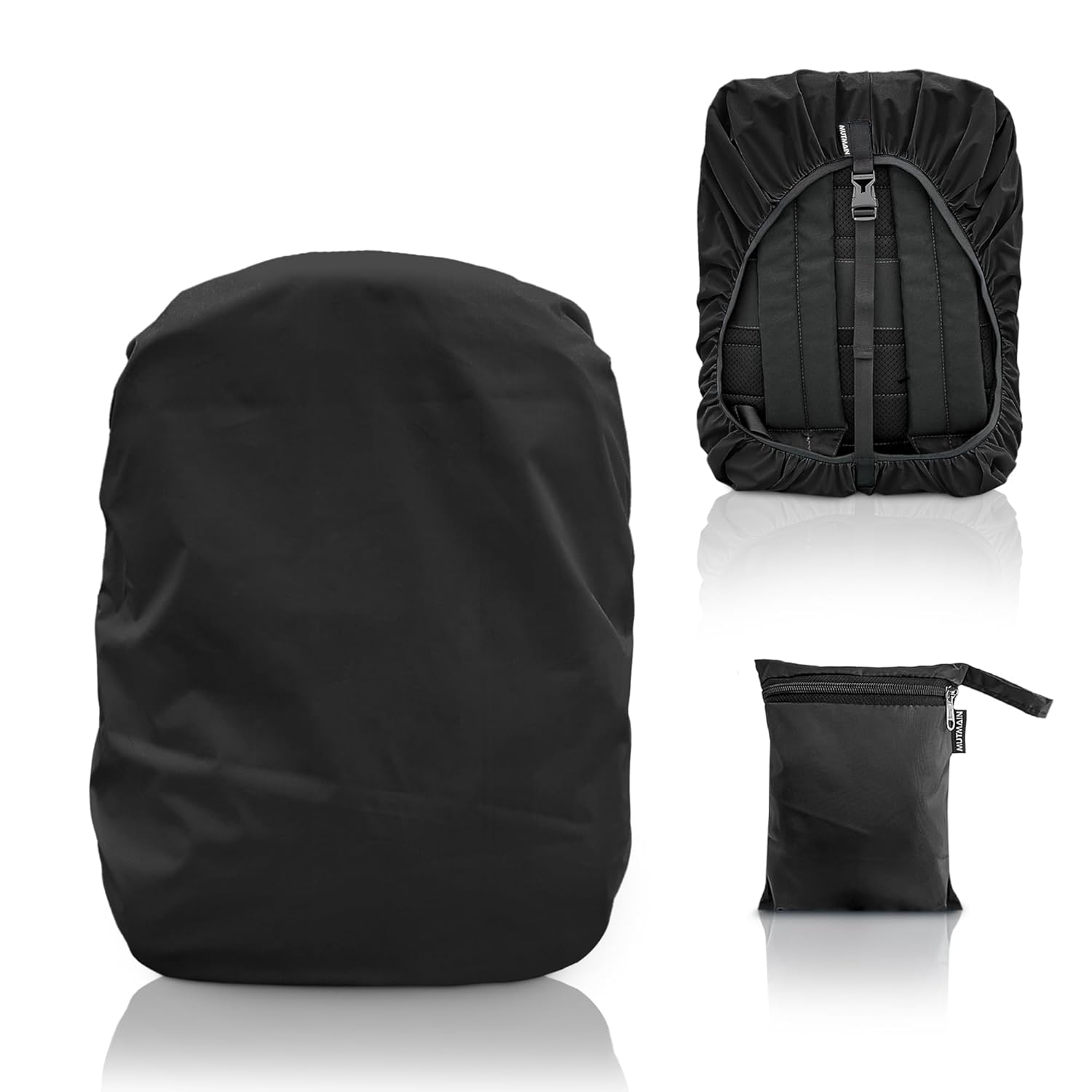 Bag Cover Waterproof 25L to 35L PU Coated Rain Cover for Backpack with Adjustable Buckle & Storage Pouch Dust Proof School Bag, Laptop Bag, Office Bag Cover (Black)