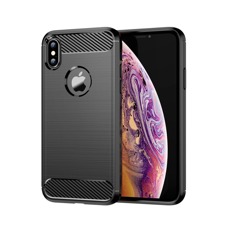Basic Back Case Cover Compatible for iPhone X, XS (Carbon Fibre_Black)