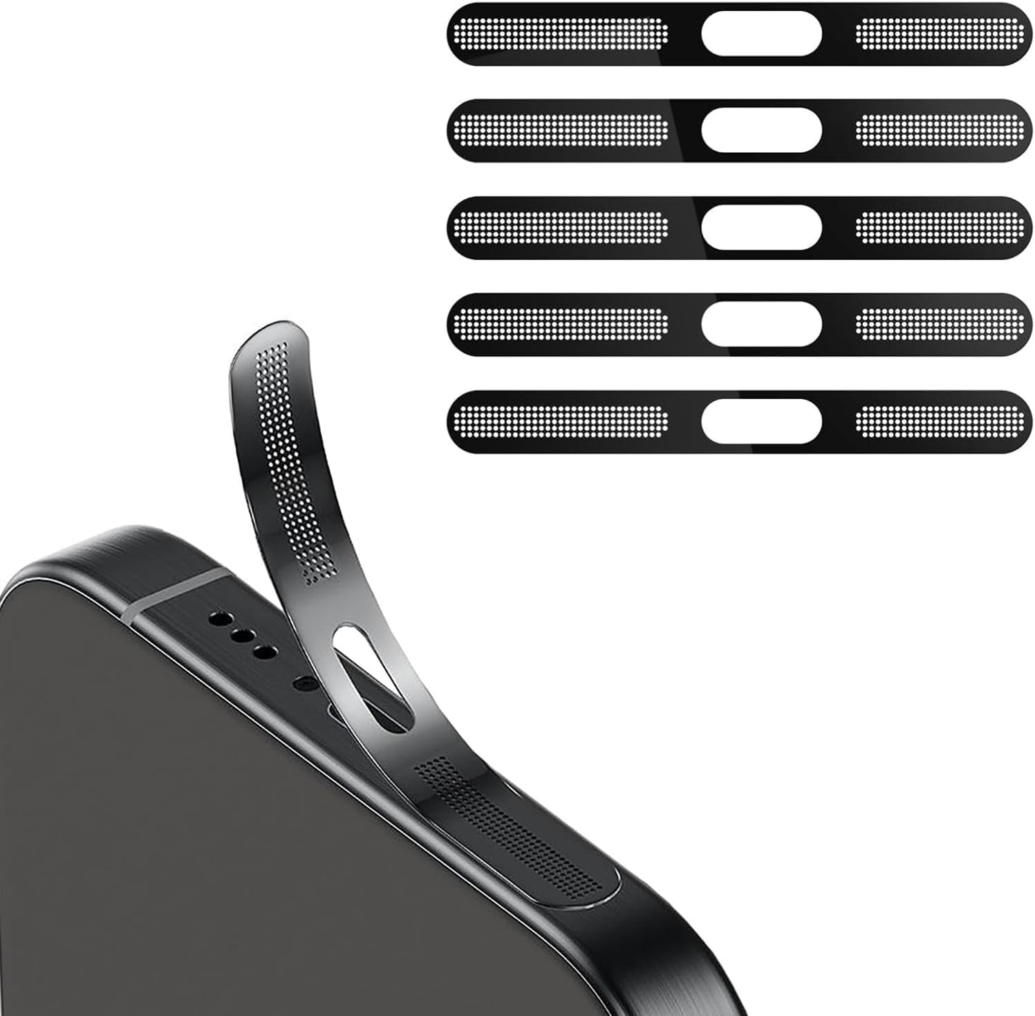 DClub iPhone Metal Speaker Dustproof Mesh, Upgraded Adhesive Anti Dust Sticker for iPhone 15/14/ 13/12 Series, Black Pack of 5.