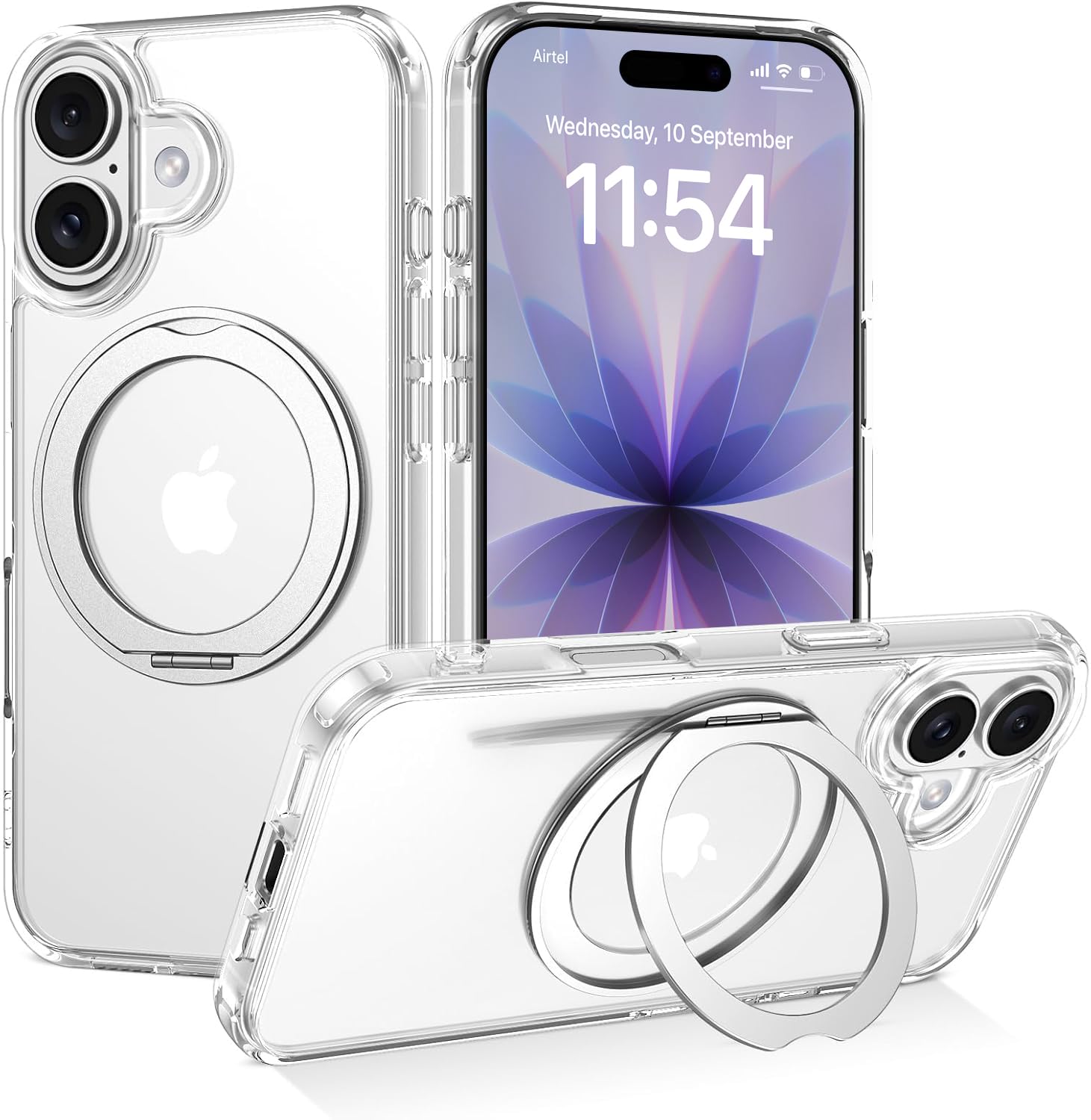 Enflamo Hard Clear Rotaing Stand Shockproof Transpareant Magnatic Case Cover for iPhone 17 | Ultra Hybrid Camera Bump Protection