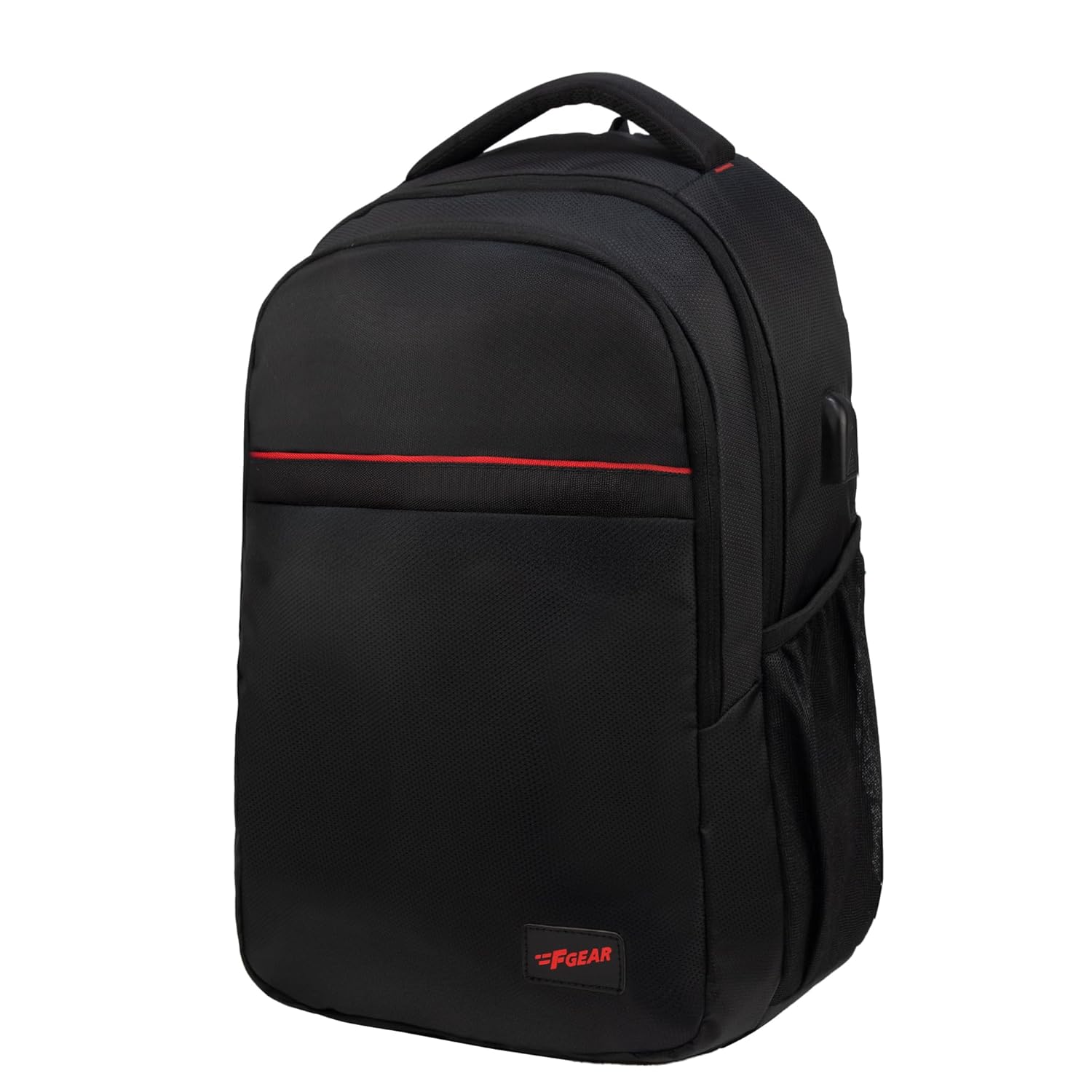 F Gear Octane 30L Laptop Backpack Black | Water-Resistant Travel & Office Bag with 2 Compartments, USB Charging Port, Number Lock, Padded 18 Inch Laptop Sleeve, Bottle Holder & Top Handle