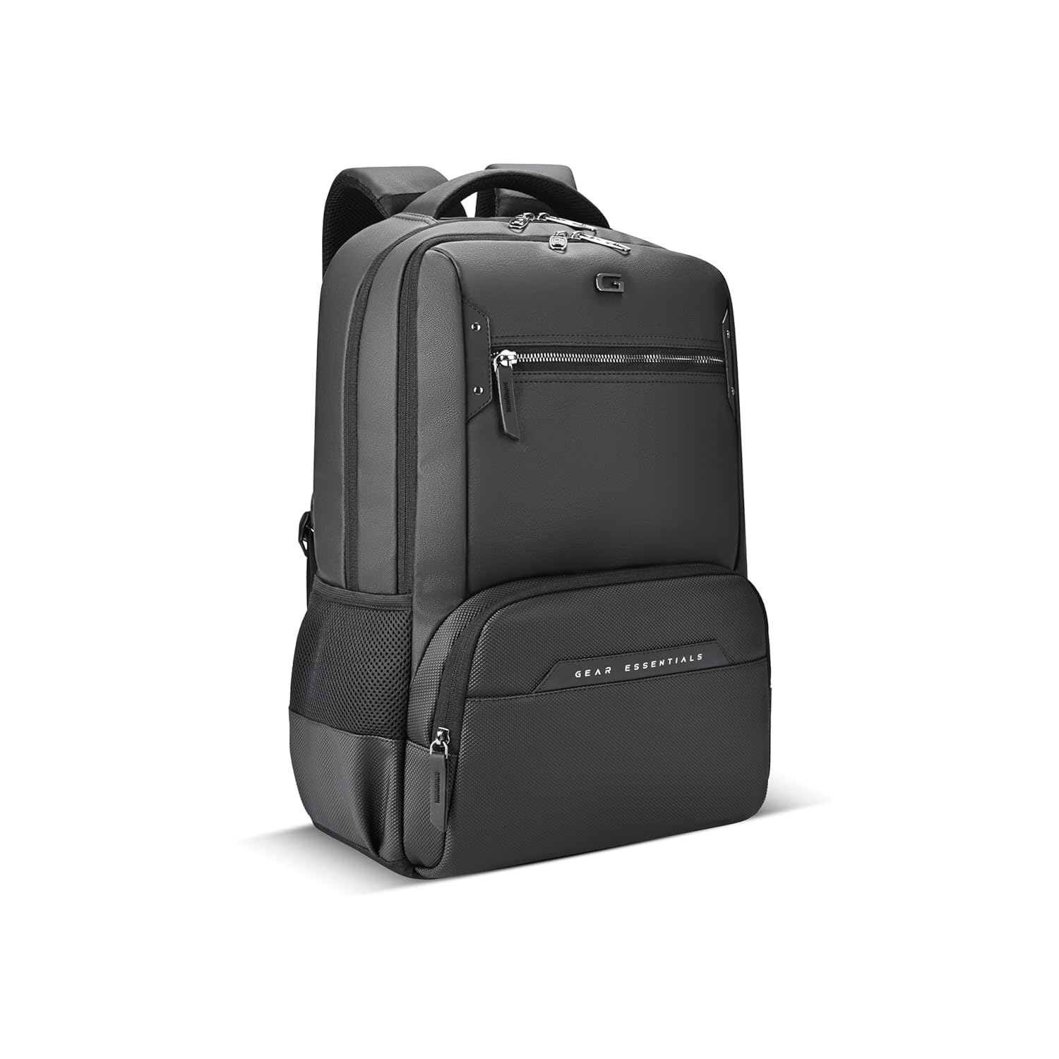 Gear Quantum 3 18″/29L Antitheft Large Faux Leather Water Resistant Laptop backpack with Raincover/Laptop backpack/Casual Backpack/Daypack/Travel Backpack/College Bag For Men/Women(Black-Black)