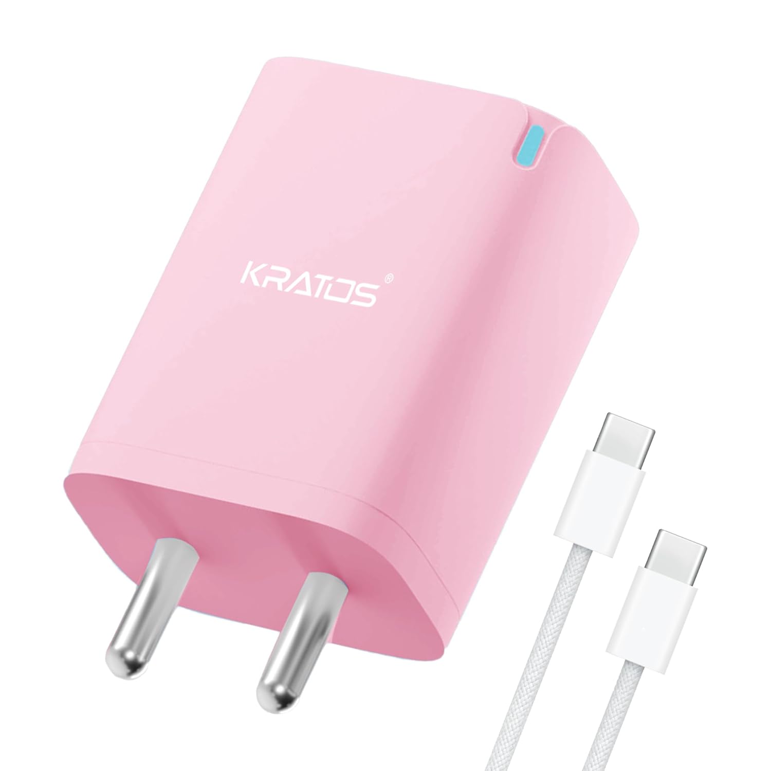 Kratos 25W Type C Charger Adapter with C to C Cable for iPhone 17/16/15 Series | BIS Certified | 1 Year Warranty | Fast Charging iPhone Charger Pink
