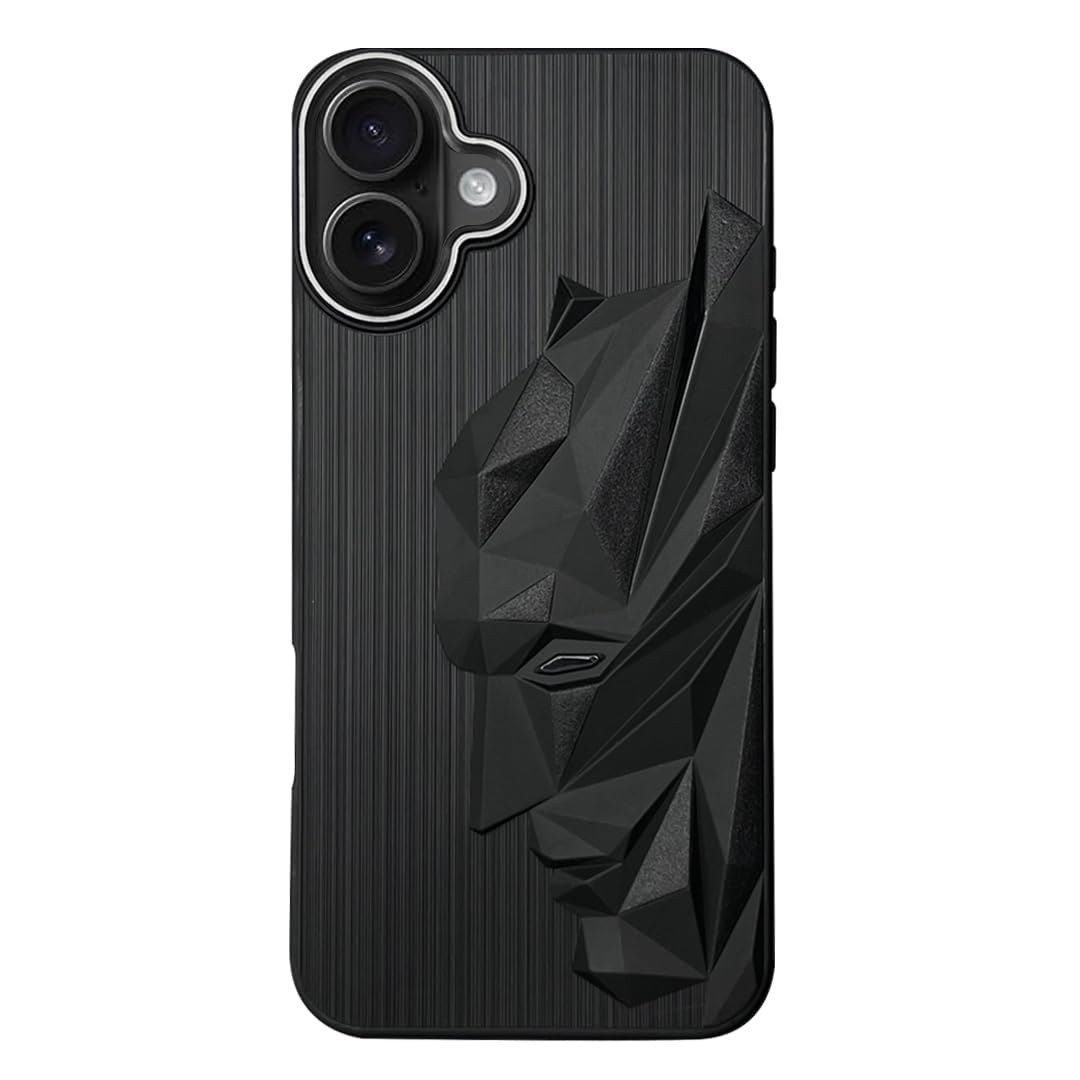 Mobile Case for iPhone 17 | 3D Engraved Design | Metallic Camera Ring | Shockproof Scratch Proof Cover | Black