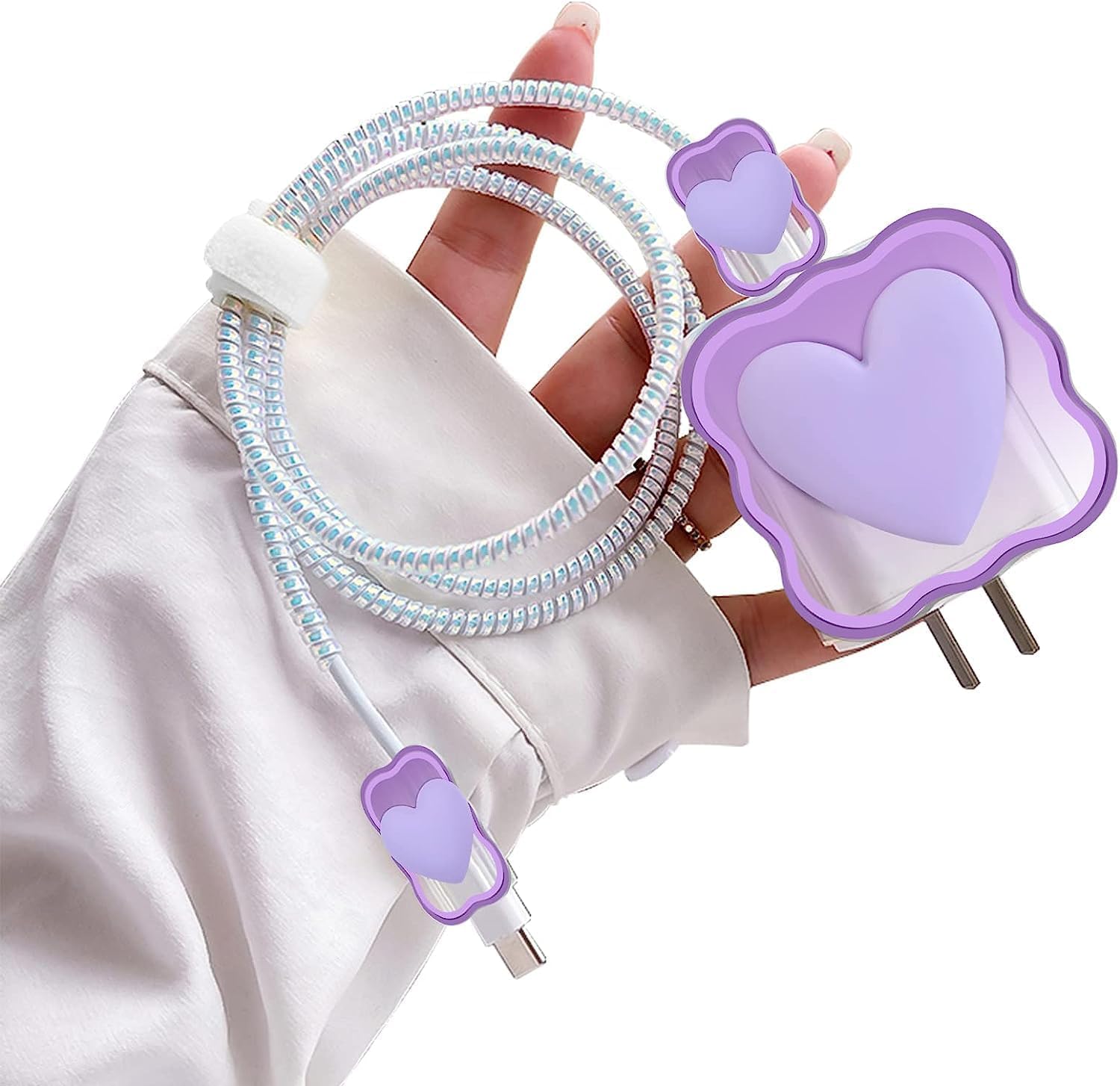 Protective Charger Case for iPhone 18W 20W iPhone17 16 15 14 13 12 11 Pro Max Charging Cable Charger Protective Cover Data Cable Protective Sleeve-Purple Heart