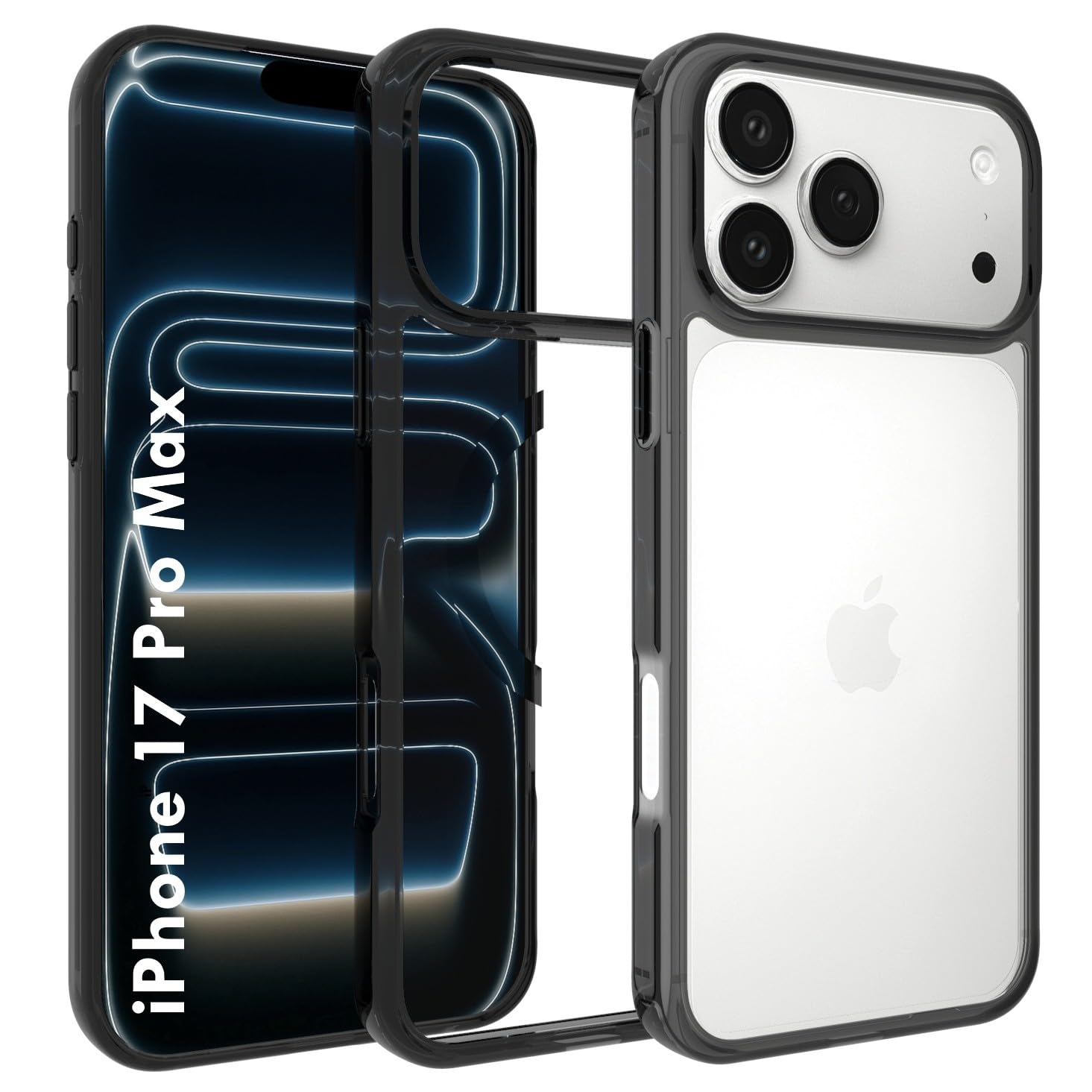 RIGGEAR Shockproof Clear Hybrid Armor Back Cover Case for iPhone 17 Pro Max (Clear-Black Bumper and Transparent PC)