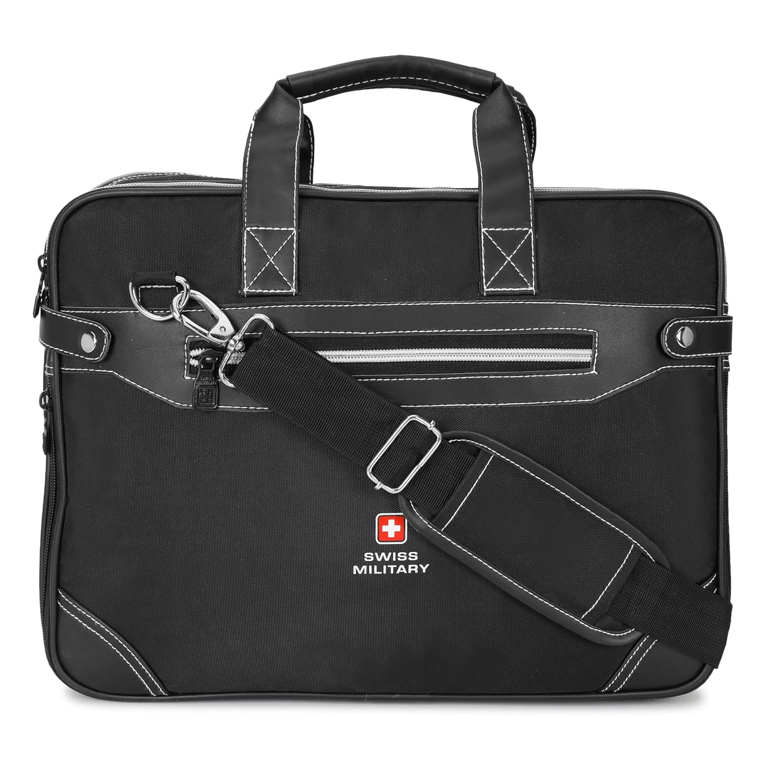 Swiss Military FLAME 15.6 Inch Laptop Sling Bag Slim Messenger Bag with Adjustable Shoulder Strap Multi Organizer Compartments, Premium PU Material, Office Travel Bag for Men & Women (13L) Black
