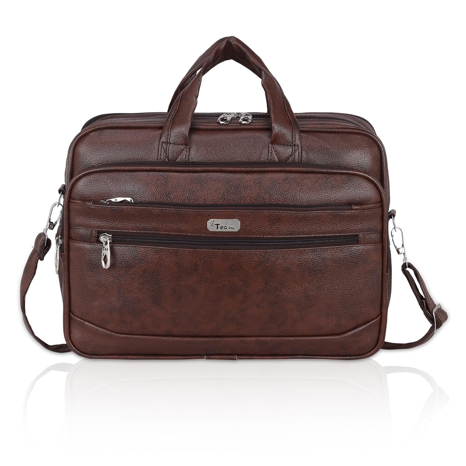 Teo 15.6 Inch Laptop Messenger Vegan Leather Organizer Bag Shoulder Sling Office Bag for Notebook/MacBook(T-906) Brown