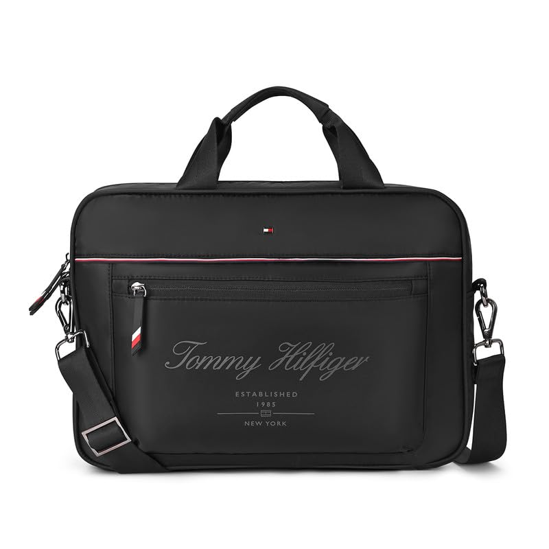 Tommy Hilfiger Unisex Business Case WRANGELL | Laptop Briefcase with Topography Print | Messenger Bag with Trolley Holder | Organised Interior