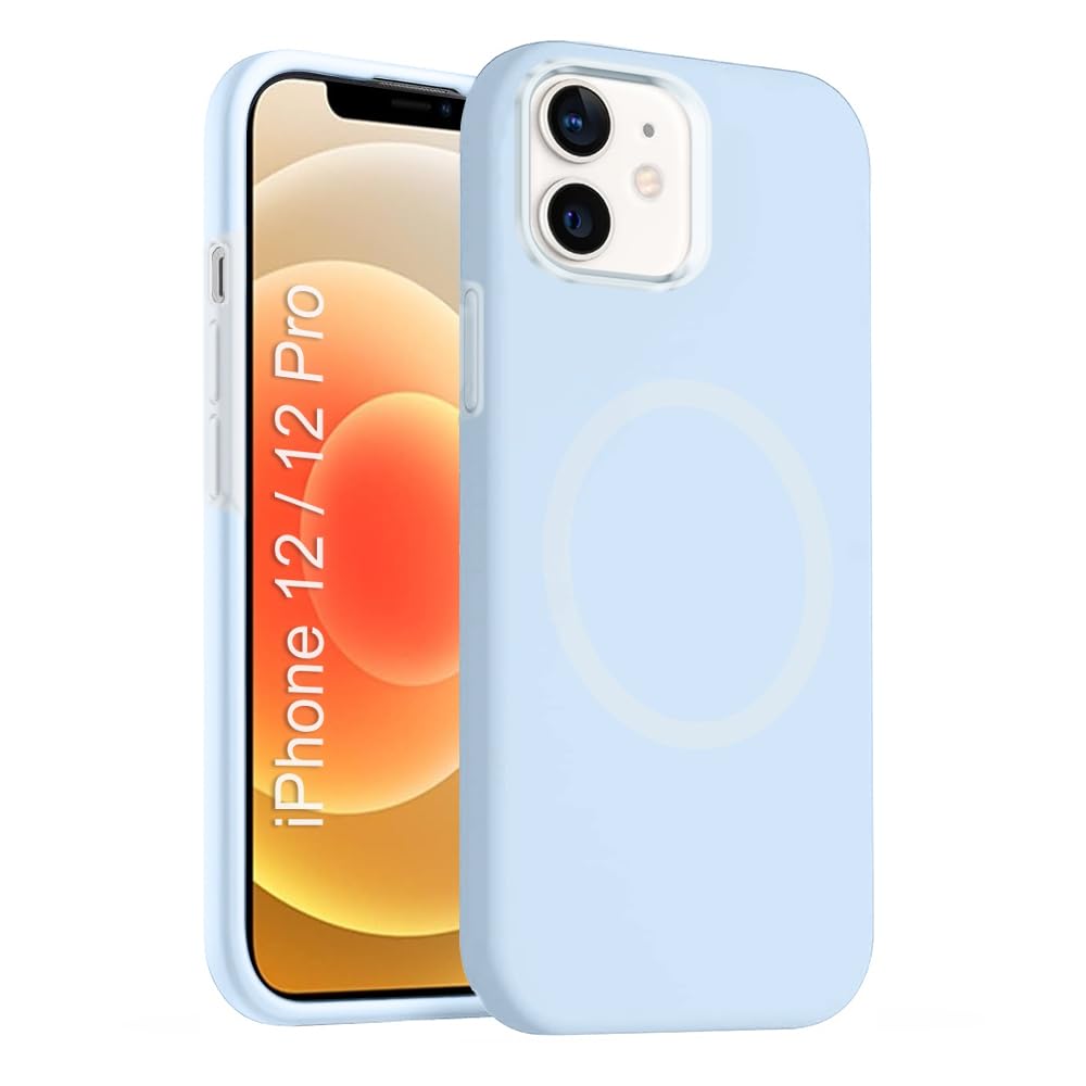 iPhone 12/12 pro Silicone Magsafe Case | Shock Proof Design & Camera Protection | Premium Rubberised Apple iPhone 12/12 pro Cover (Microfiber Lining) | Ultra Smooth Silicone – Sky Blue