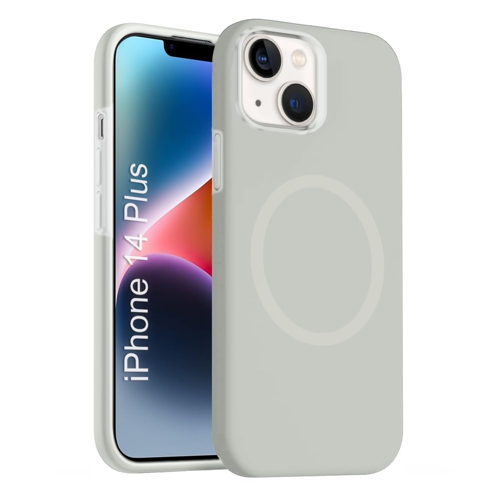 iPhone 14 Plus Silicone Magsafe Case | Shock Proof Design & Camera Protection | Premium Rubberised Apple iPhone 14 Plus Cover (Microfiber Lining) | Ultra Smooth Silicone – Gray