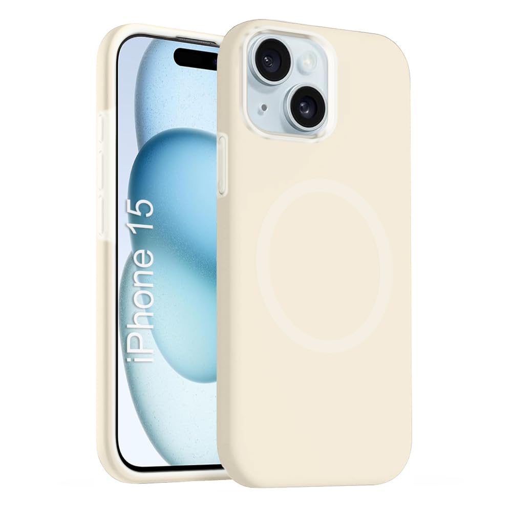iPhone 15 Silicone Magsafe Case | Shock Proof Design & Camera Protection | Premium Rubberised Apple iPhone 15 Cover (Microfiber Lining) | Ultra Smooth Silicone – Off-White