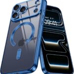 VONZEE Electroplating Transparent Logo Back Cover TPU Compatible with iPhone 17 Pro Max Case, Compatible with Magsafe, Full Body & Individual Camera Protection for Each Lens for Men & Women (Blue)