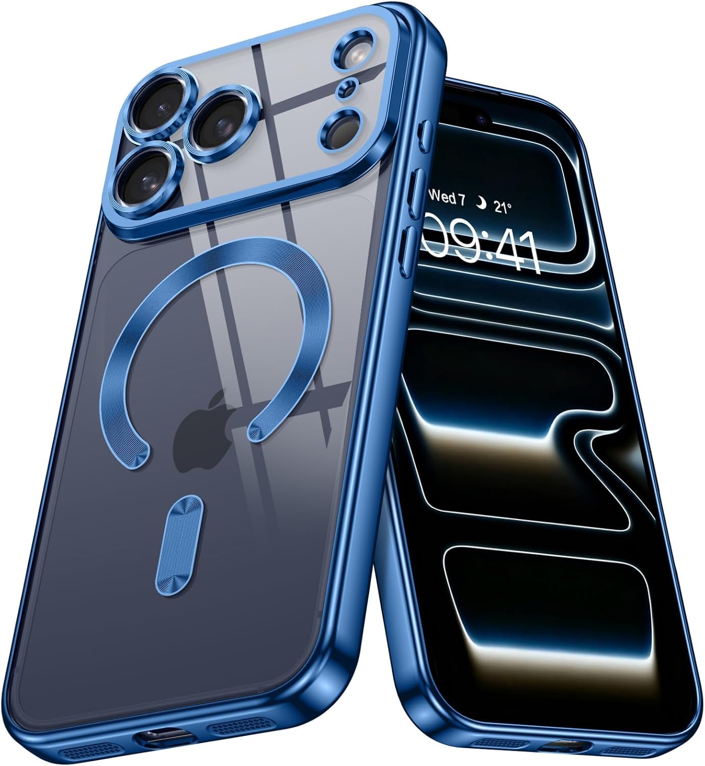 VONZEE Electroplating Transparent Logo Back Cover TPU Compatible with iPhone 17 Pro Max Case, Compatible with Magsafe, Full Body & Individual Camera Protection for Each Lens for Men & Women (Blue)