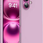 DIZORO Compatible for iPhone 16 Case Slim Liquid Silicone 3 Layers Full Covered Soft Gel Rubber Phone Case Protective Cover 6.1 Inch -Lilac.
