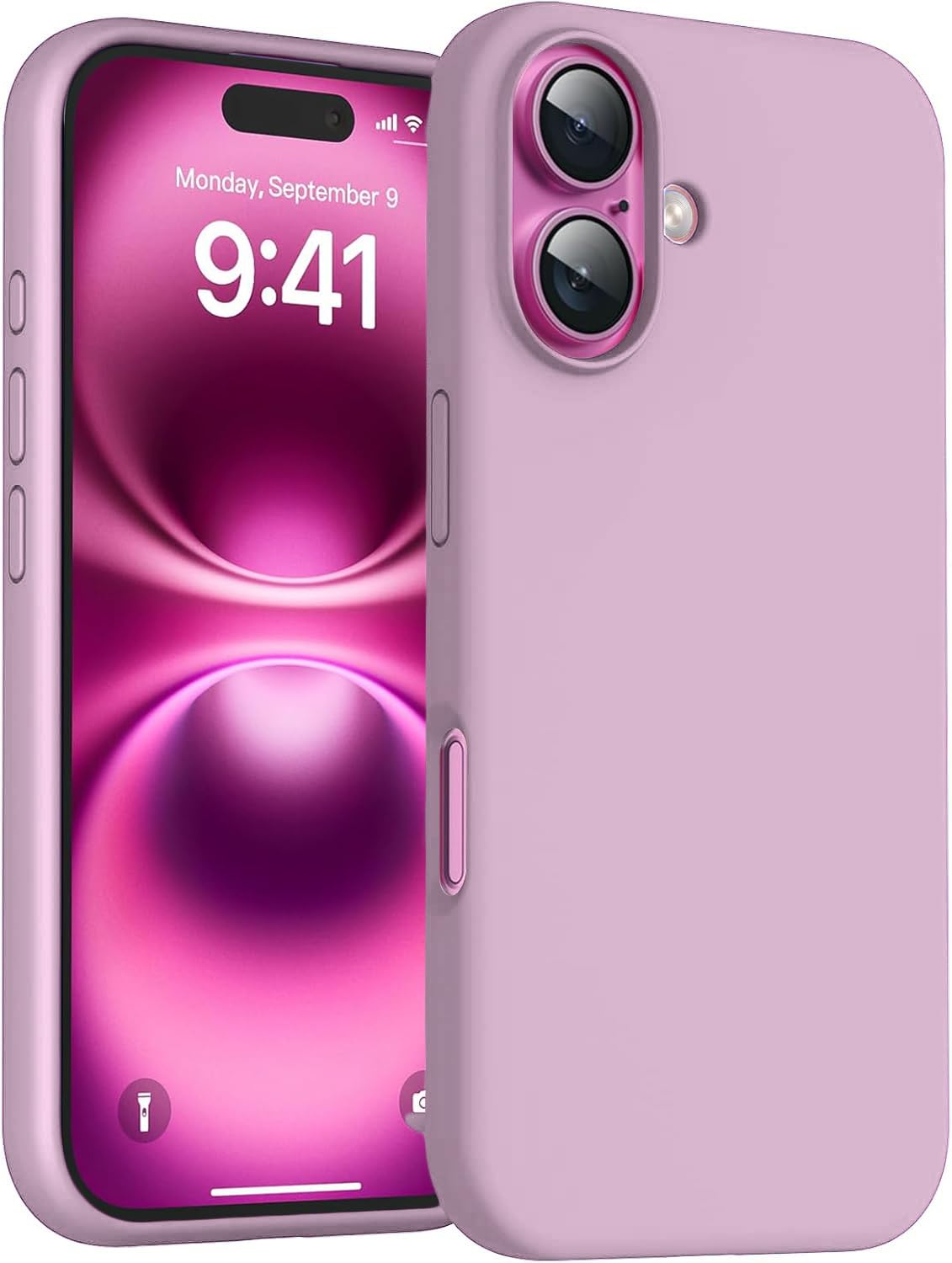 DIZORO Compatible for iPhone 16 Case Slim Liquid Silicone 3 Layers Full Covered Soft Gel Rubber Phone Case Protective Cover 6.1 Inch -Lilac.