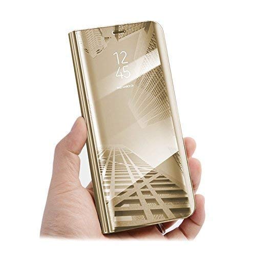 ELICA Mirror Glass Flip Cover Professional Leather Flip Cover for iPhone 13 6.1″ – Gold
