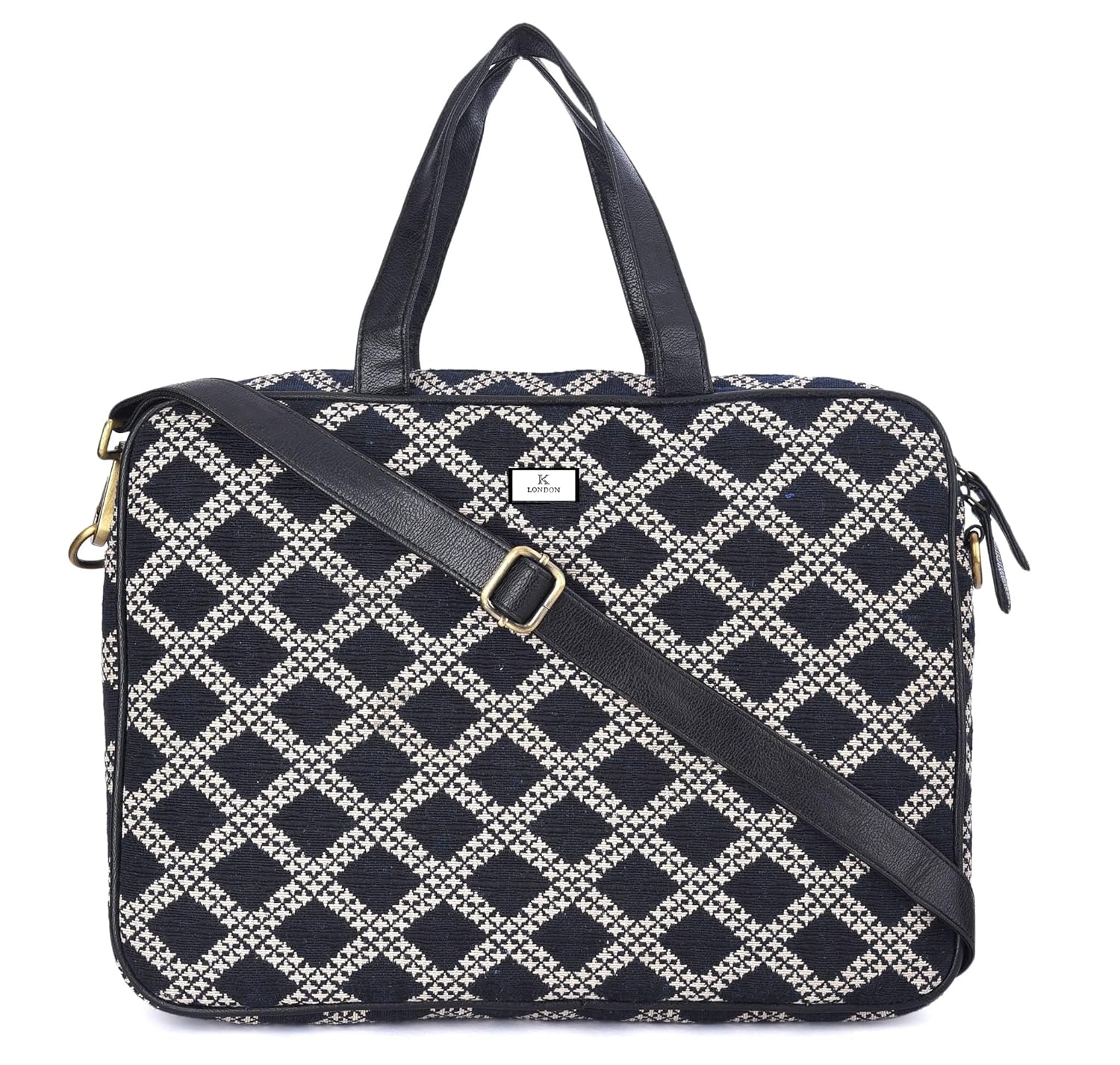 K London Unisex Laptop Messenger Bag | Rugged | Vintage |Padded Compartment & Storage Pockets | Lightweight | Travel-Friendly (2101_blk_bg)(Black & Beige) K London Unisex Laptop Messenger Bag | Rugged | Vintage |Padded Compartment & Storage Pockets | Lightweight | Travel-Friendly (2101_blk_bg)(Black & Beige)