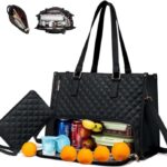KIYU Elegant Work Bag with Lunch Compartment – Laptop Tote Bag with Lunch Box Section, Office Bag with Insulated Lunch Storage – Stylish Quilted Shoulder Bag for Women