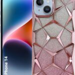 MOBILOVE Gradient Glitter Back Cover for iPhone 14 | Shockproof Electroplated 3D Diamond Bling Soft TPU Case with Camera Protection (Pink)
