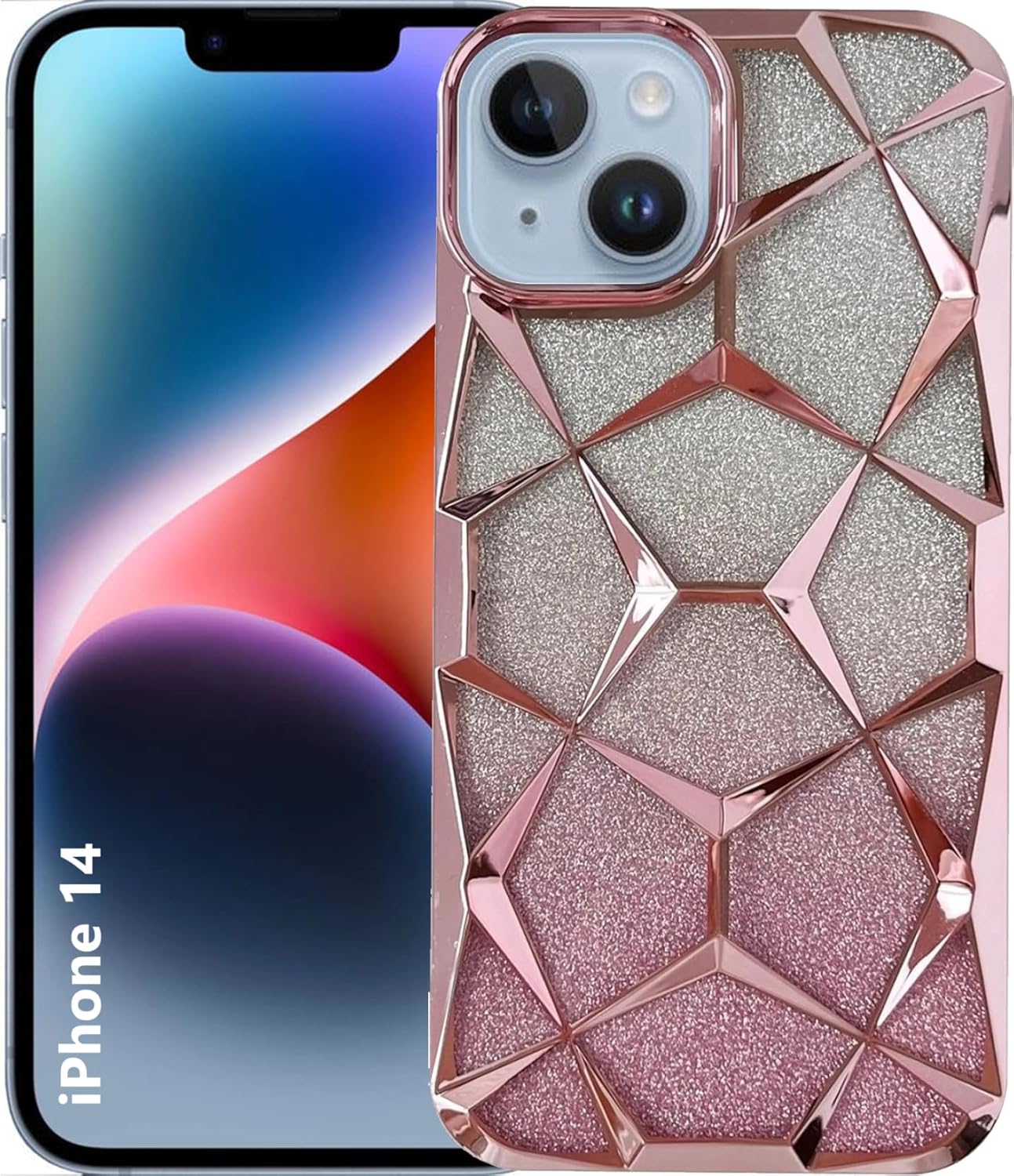 MOBILOVE Gradient Glitter Back Cover for iPhone 14 | Shockproof Electroplated 3D Diamond Bling Soft TPU Case with Camera Protection (Pink) MOBILOVE Gradient Glitter Back Cover for iPhone 14 | Shockproof Electroplated 3D Diamond Bling Soft TPU Case with Camera Protection (Pink)