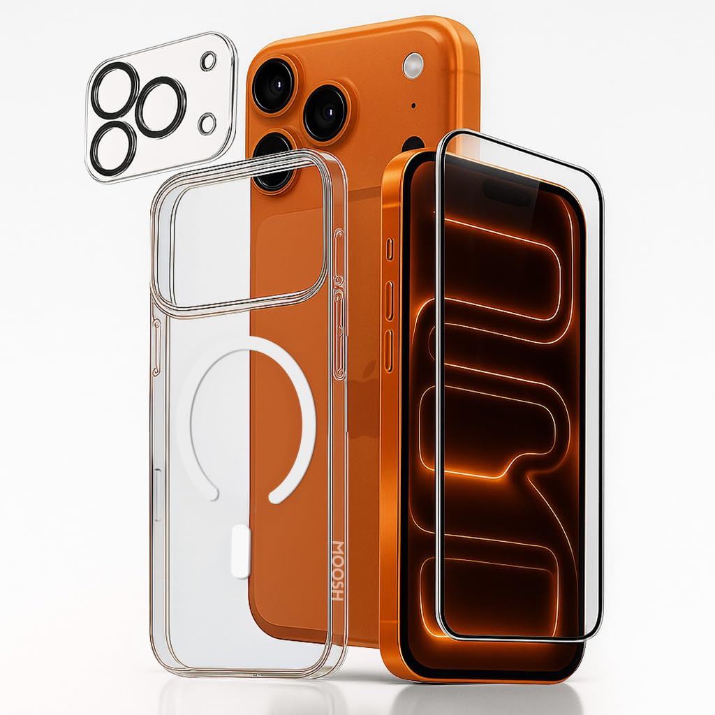 MOOSH Pure Screen Protector for iPhone 17 Pro Max 6.9” + Camera Lens Protector + MagSafe Phone Case| Military Grade Drop Protection 9H Tempered Glass FHD Clarity | Protective Phone Cover | Combo Pack