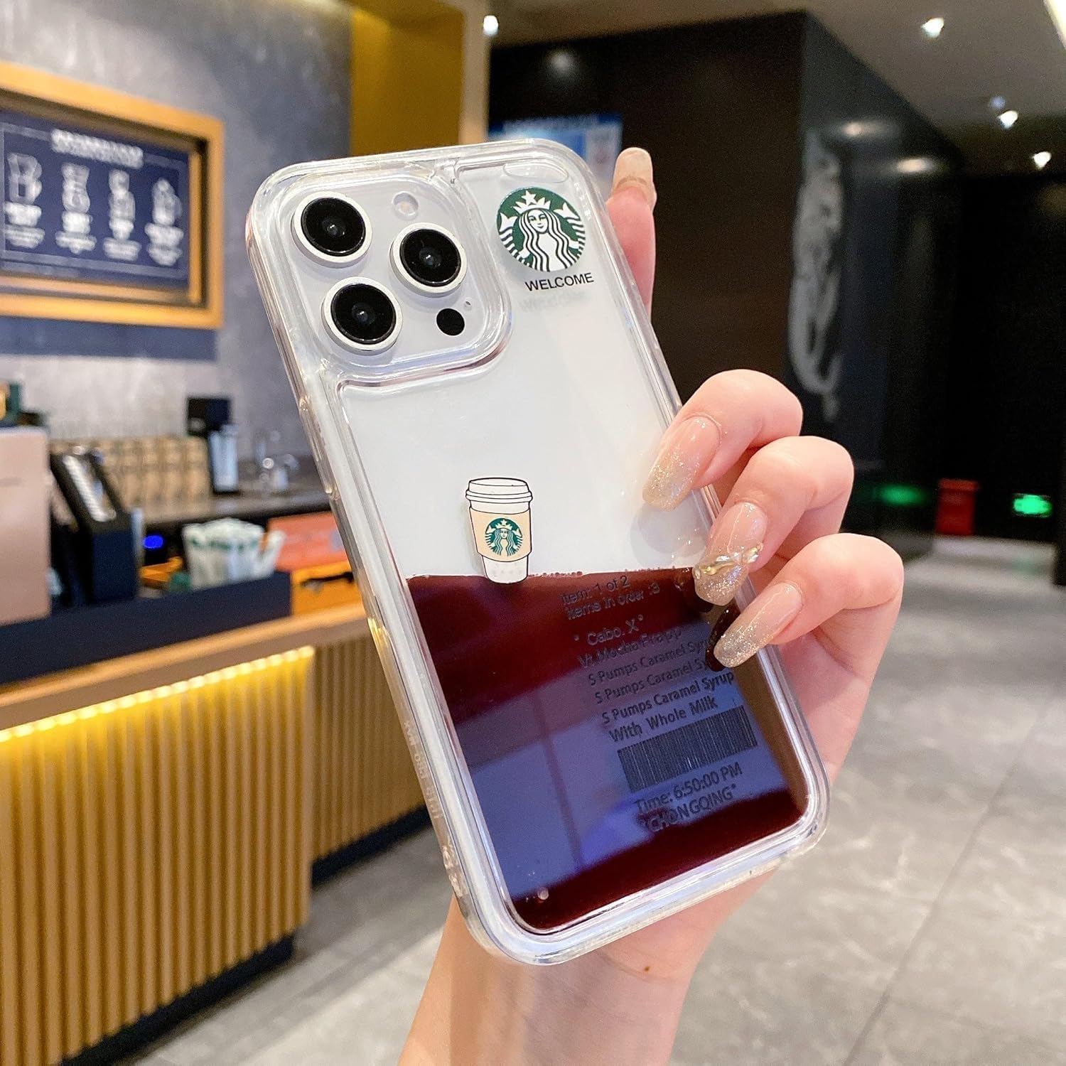 SPARKUP Star Bucks Liquid Coffee Floating Cup Design Silicon Phone Case for iPhone I 3D Luxury Fashion, Shockproof Anti-Slip Back Cover, Cute Protective Shell for Girls & Women (iPhone 15 Plus)