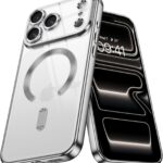 VONZEE Electroplating Transparent Clear Logo Back Cover Case TPU Compatible with iPhone 17 Pro Max,Compatible with Magsafe, Full Body & Individual Camera Protection for Each Lens for Men & Women|Grey
