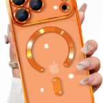 VONZEE Electroplating Transparent Logo Back Cover TPU Compatible with iPhone 17 Pro Max Case, Compatible with Magsafe, Individual Camera Protection for Each Lens for Men & Women (Cosmic Orange)
