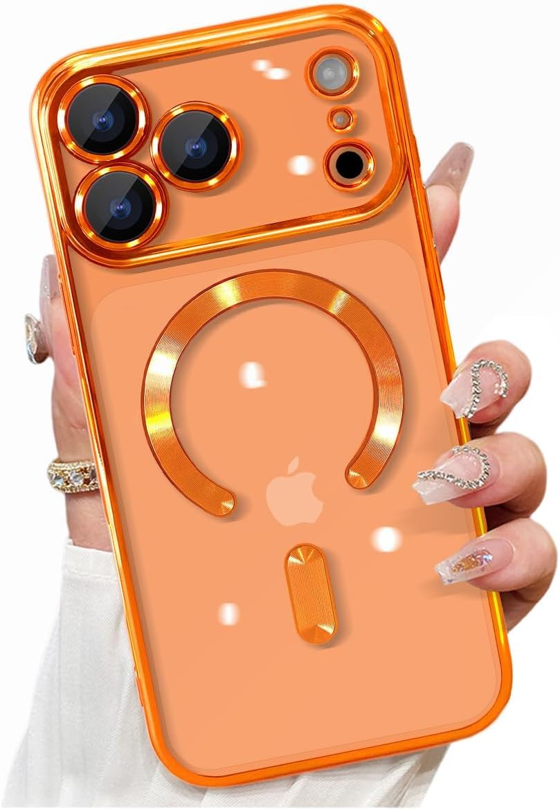 VONZEE Electroplating Transparent Logo Back Cover TPU Compatible with iPhone 17 Pro Max Case, Compatible with Magsafe, Individual Camera Protection for Each Lens for Men & Women (Cosmic Orange)