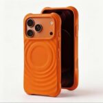 amazon basics Shockproof Case for iPhone 17 Pro | Ripple Pattern | Camera Protection | Inner Velvet Fabric Lining | Protective Cover with Enhanced Grip & Wireless Charging Support – Orange