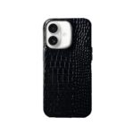 Carbon Fiber Texture Phone Case Back Cover Compatible with iPhone 16 Shockproof Slim Protective Case with Blue & Red Stripes Design for Men and Boys (Crocodile Texture-Black)