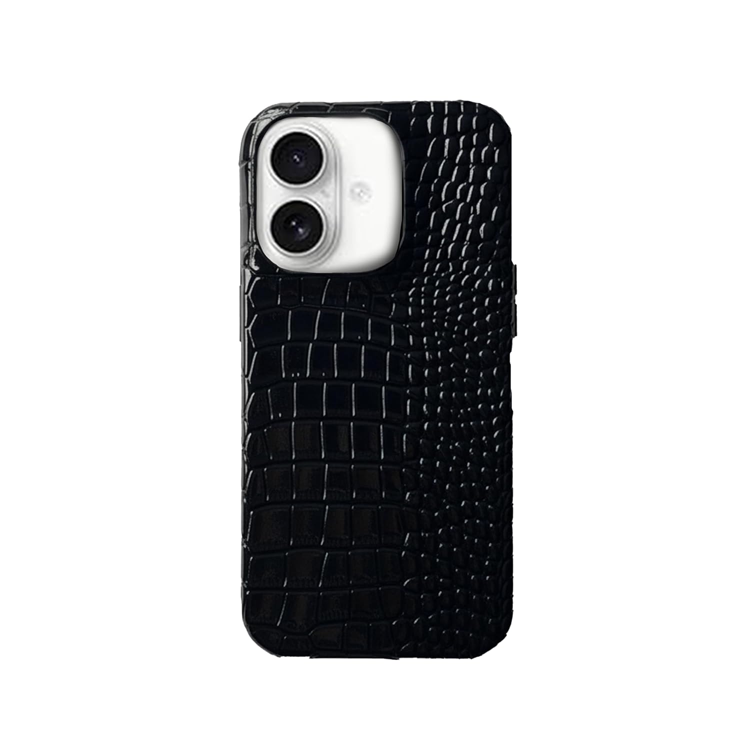Carbon Fiber Texture Phone Case Back Cover Compatible with iPhone 16 Shockproof Slim Protective Case with Blue & Red Stripes Design for Men and Boys (Crocodile Texture-Black)